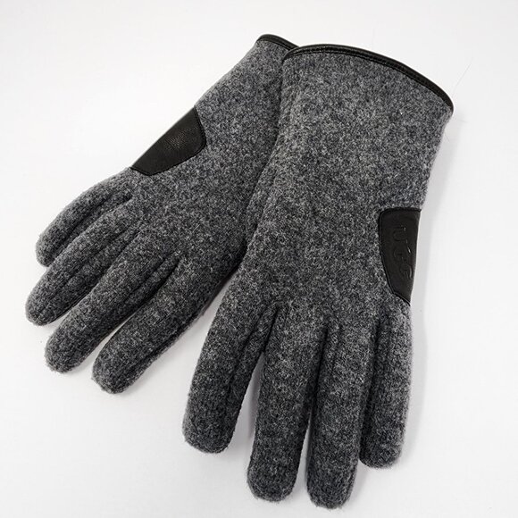 Ugg Mens Wool & Leather Gloves Size L/G With Fleece-Lined Interior Gray Black